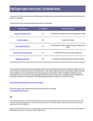 In June and July 2011, the Commission undertook surveys of Child Support Agency (CSA) clients, achieving a broadly representative sample of approximately 6,000 clients, split across the