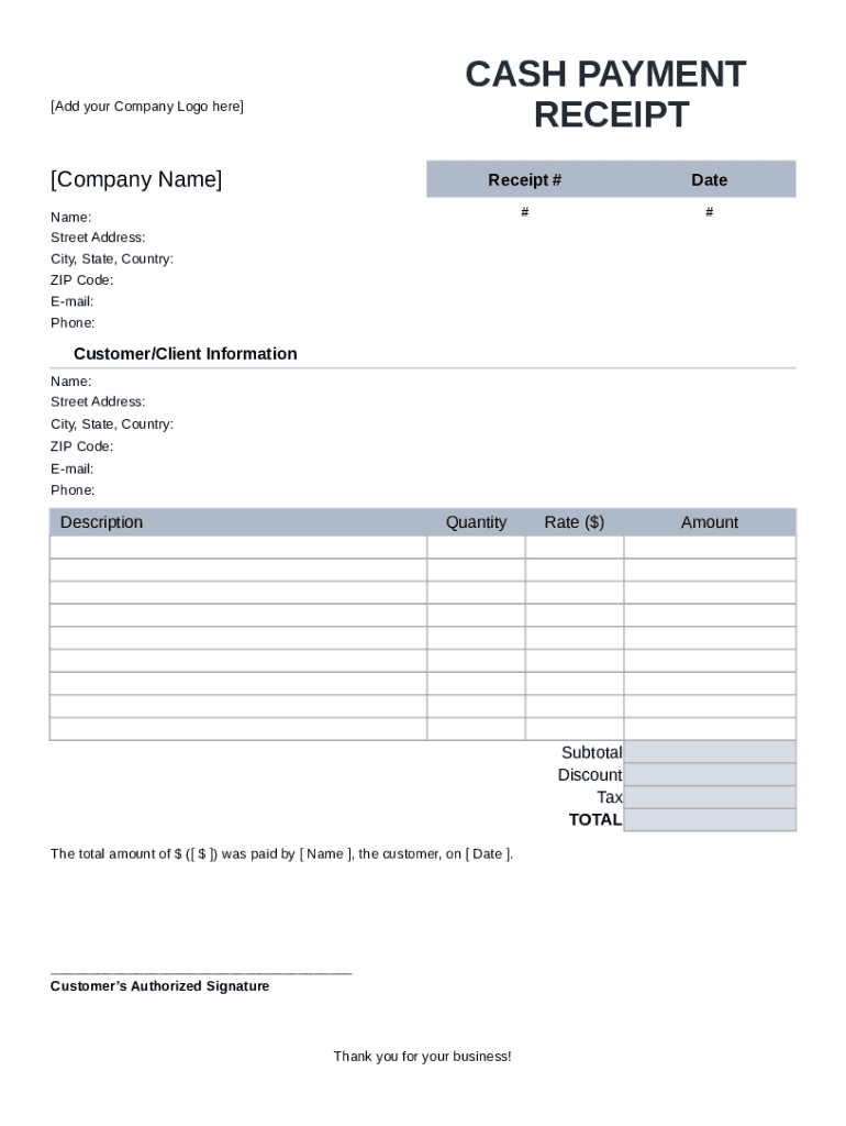 Fillable Online Cash Payment Receipt Template Fax Email Print - pdfFiller