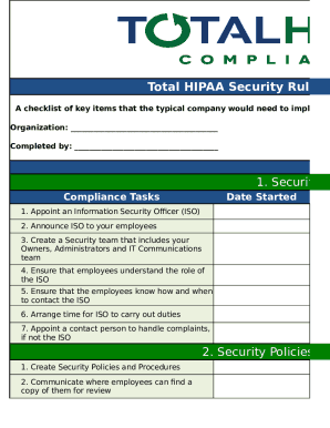 HIPAA Security Rule Compliance Checklist