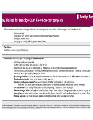 Bendigo Cash Flow Forecast Template