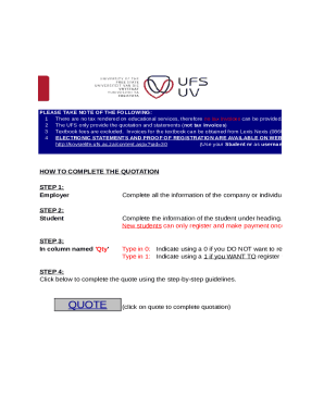 UFS Student Registration Quotation