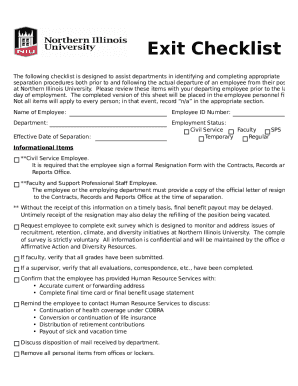 Northern Illinois University Exit Checklist
