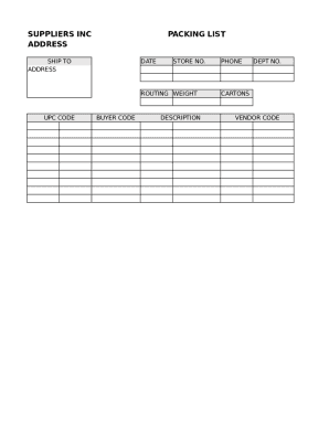 Suppliers Inc Packing List