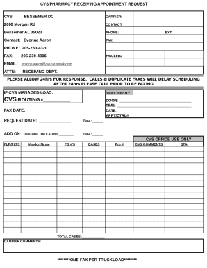 CVS/PHARMACY RECEIVING APPOINTMENT REQUEST