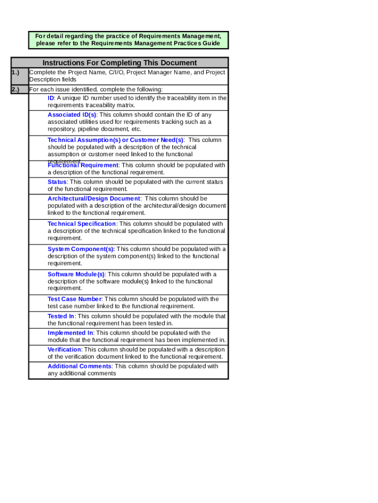 Fillable Online Requirements Traceability Matrix Template Fax Email Fillable Online Requirements Traceability Matrix Template Fax Email