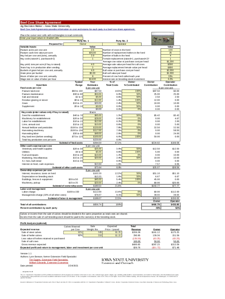 Fillable Online Beef Cow Share Agreement Fax Email Print pdfFiller
