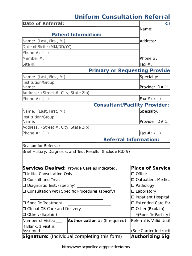 Fillable Online Uniform Consultation Referral Form Fax Email Print