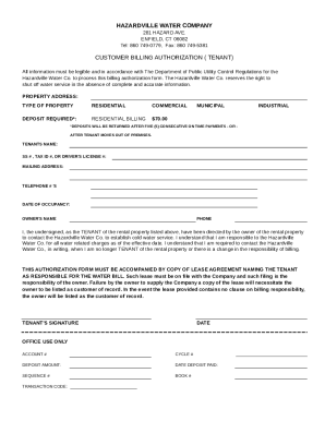 CUSTOMER BILLING AUTHORIZATION ( TENANT)