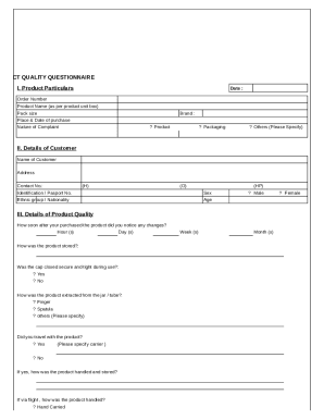 Consumer Product Quality Questionnaire