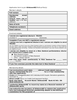 Application form to join GOdsownNZ(Political Party)