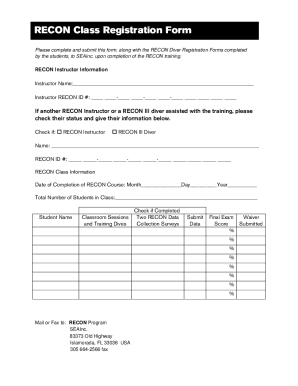 RECON Class Registration Form