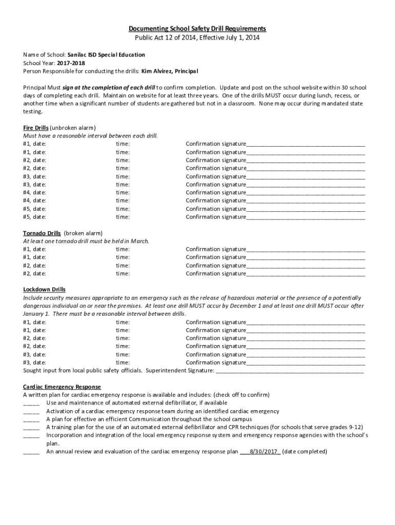Fillable Online Documenting School Safety Drill Requirements Public Act