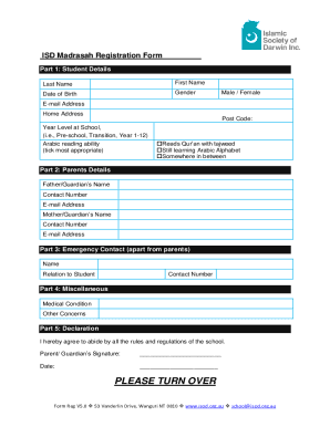 Fillable Online isod org ISD Madrasah Registration Form Fax Email Print ...