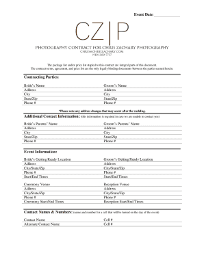 Photography CONTRACT FOR Chris Zachary Photography