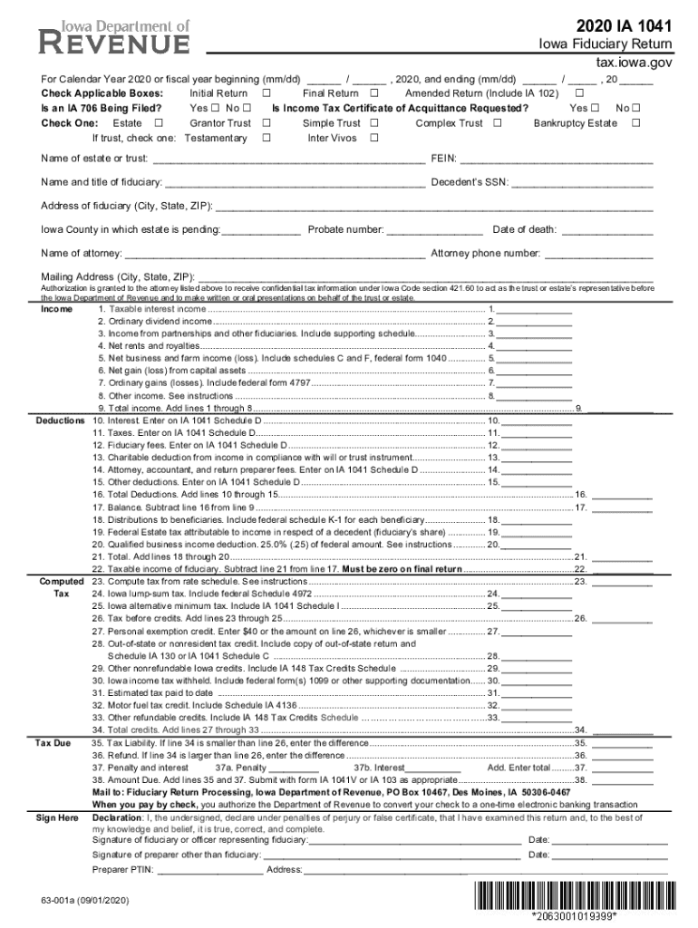 2018 iowa 1041 fillable Preview on Page 1