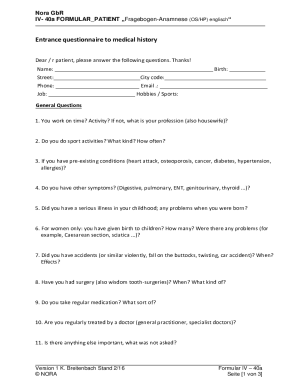 Patient Medical History Questionnaire