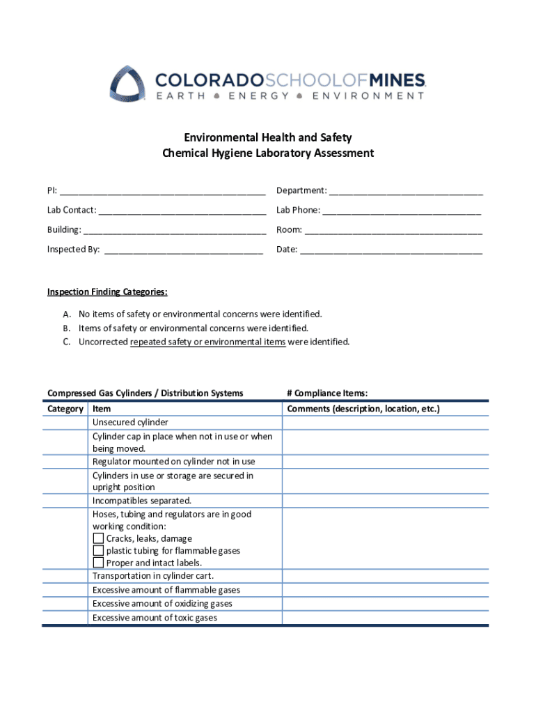 Fillable Online inside mines Laboratory Hazard Assessment Form Safety