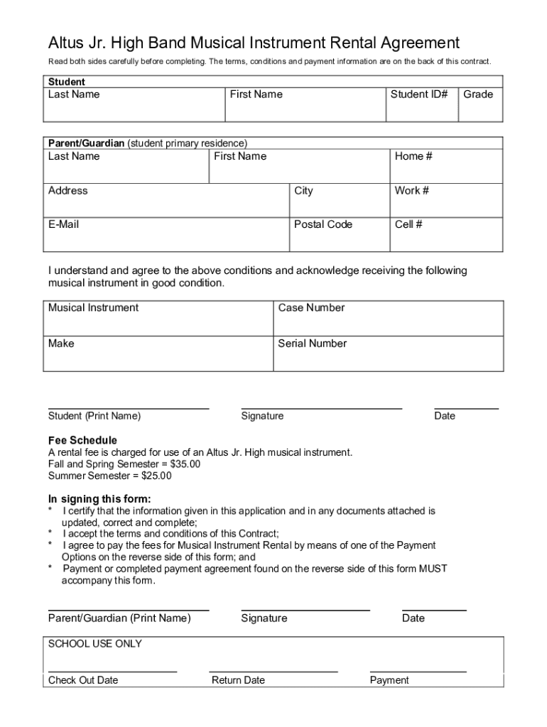 Fillable Online Instrument Rental Form.docx Fax Email Print pdfFiller