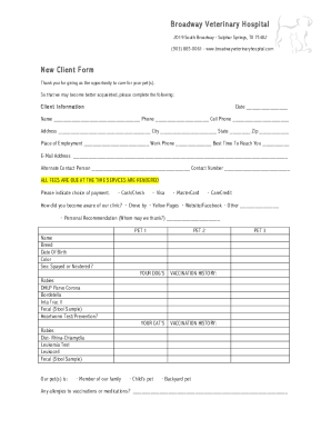 Online Forms - Broadway Veterinary Hospital