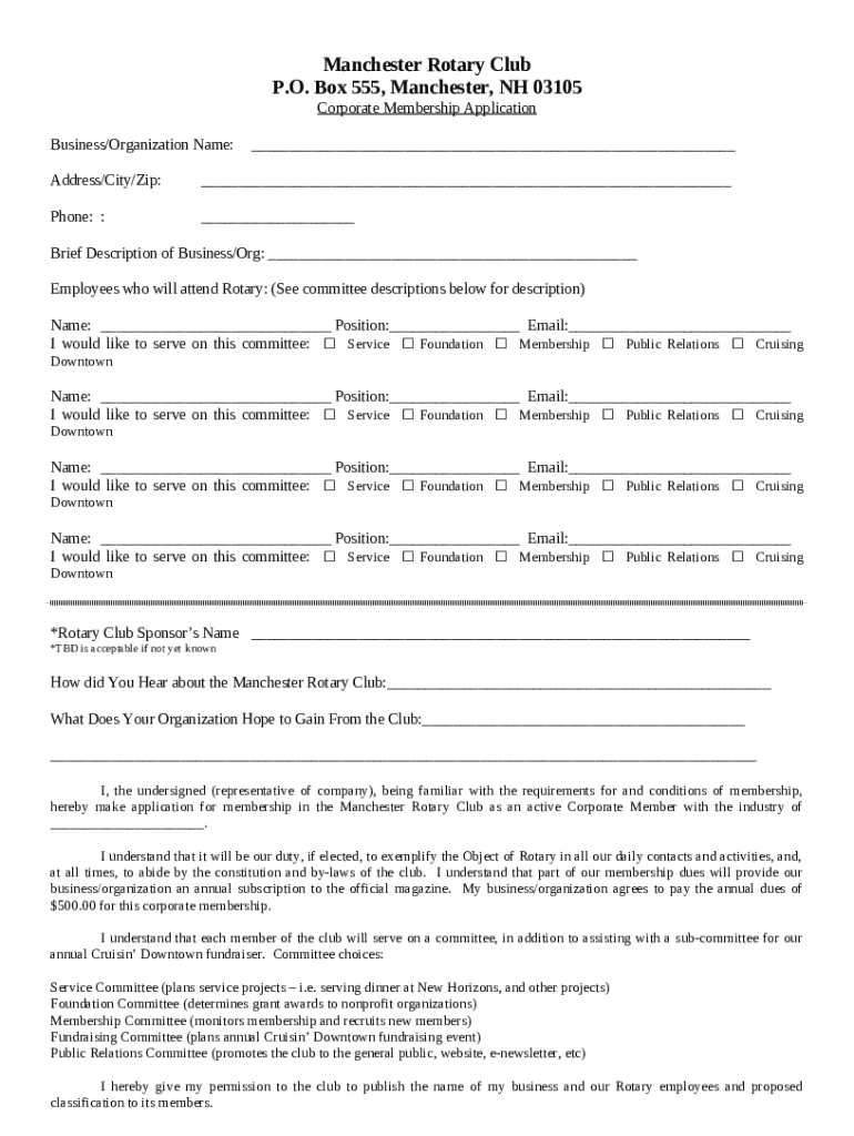Membership Application The Rotary Club of Boca Raton Doc Template