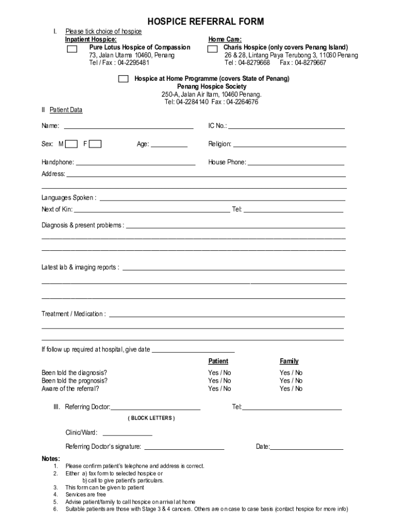 Hospice Referral Form Preview on Page 1