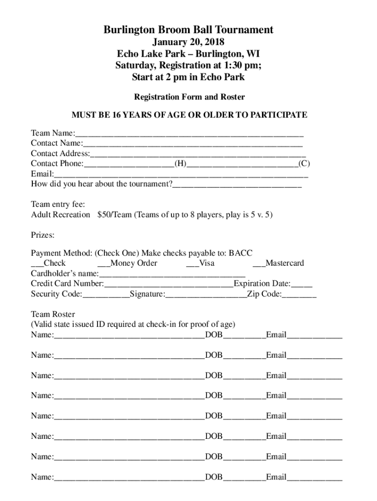 Fillable Online Broomball registion form Fax Email Print - pdfFiller