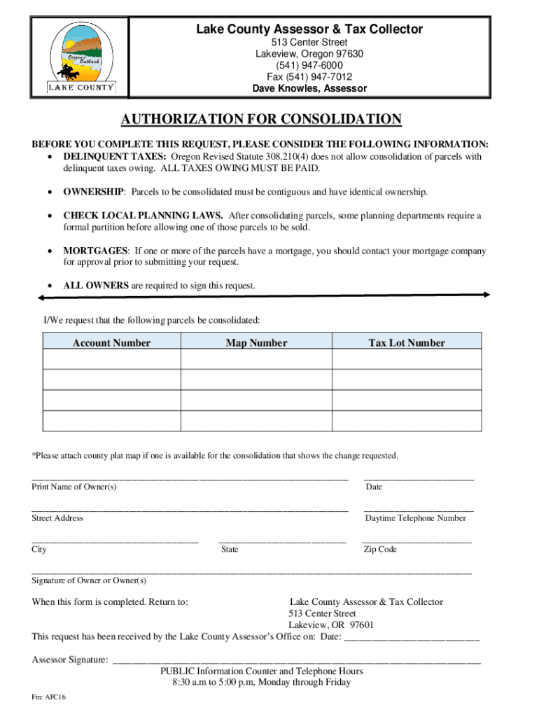 Fillable Online Lake County Tax Collector 513 Center St Lakeview, OR