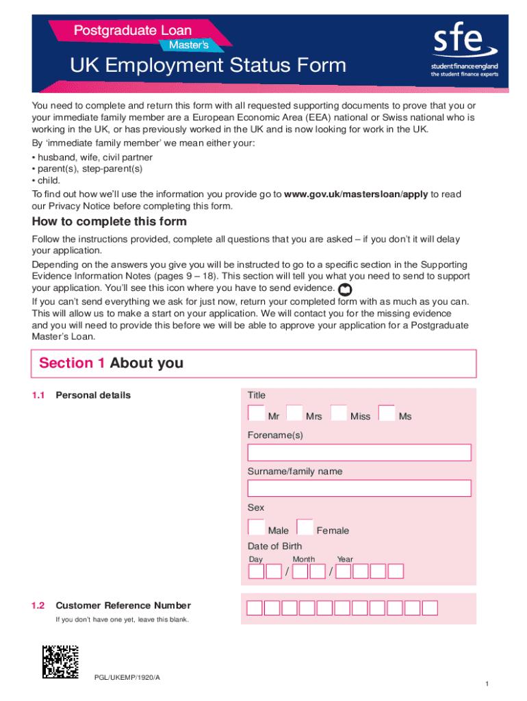 employment status form student finance Preview on Page 1