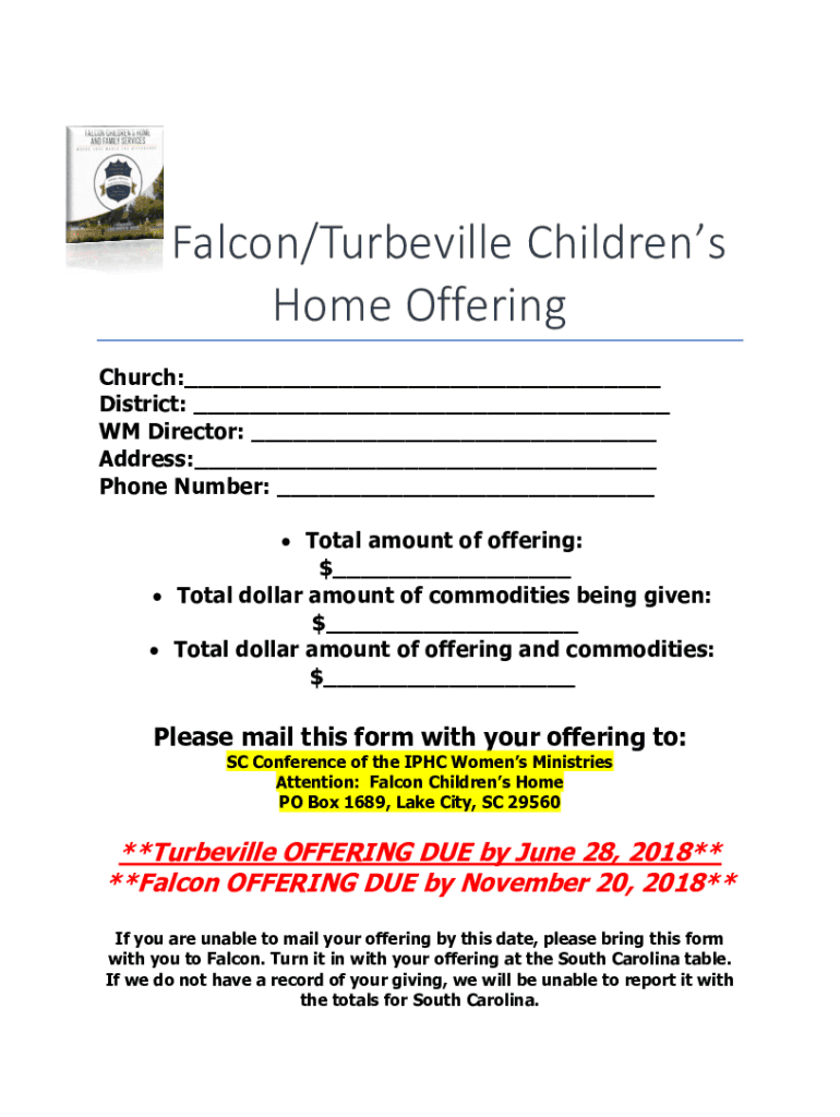 Fillable Online Turbeville Children's HomeFalcon Children's Home and