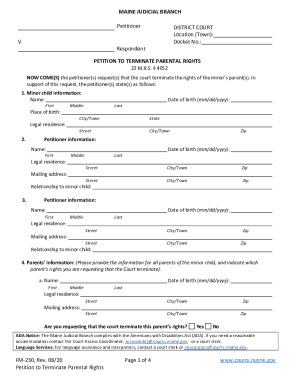Maine Petition to Terminate Parental Rights