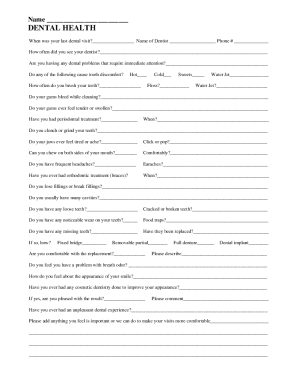 Fillable Online DENTAL HEALTH FORM.doc Fax Email Print - pdfFiller