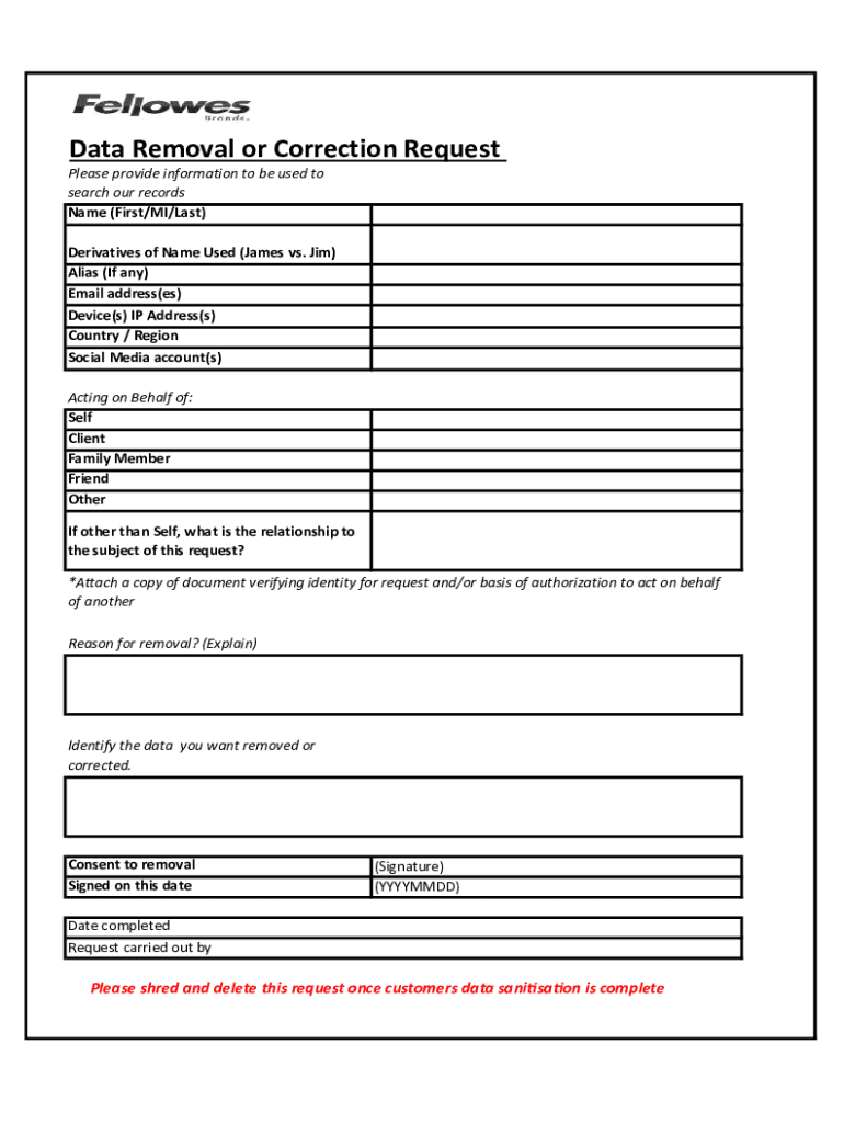 Fillable Online Individual customer data removal request form.xlsx Fax