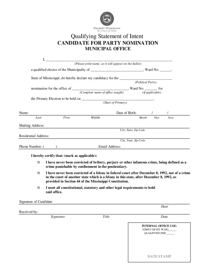 Fillable Online a qualified elector of the Municipality of , Ward No