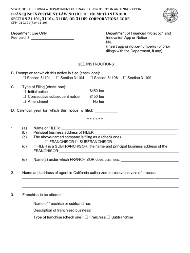 (Franchise Investment Law)The Department of Financial Preview on Page 1