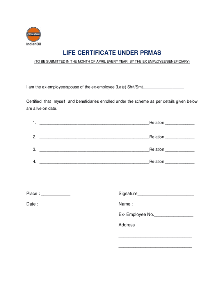 prms life certificate Preview on Page 1