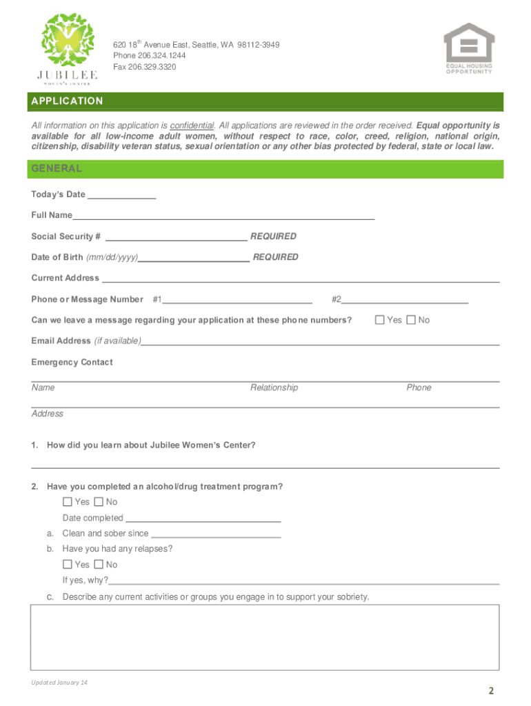 Fillable Online Jubilee Women's Center Jubilee Women's Center Seattle