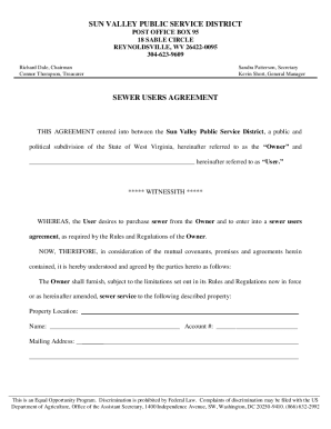 Sewer User Agreement-Regular Tap - Sun Valley PSD