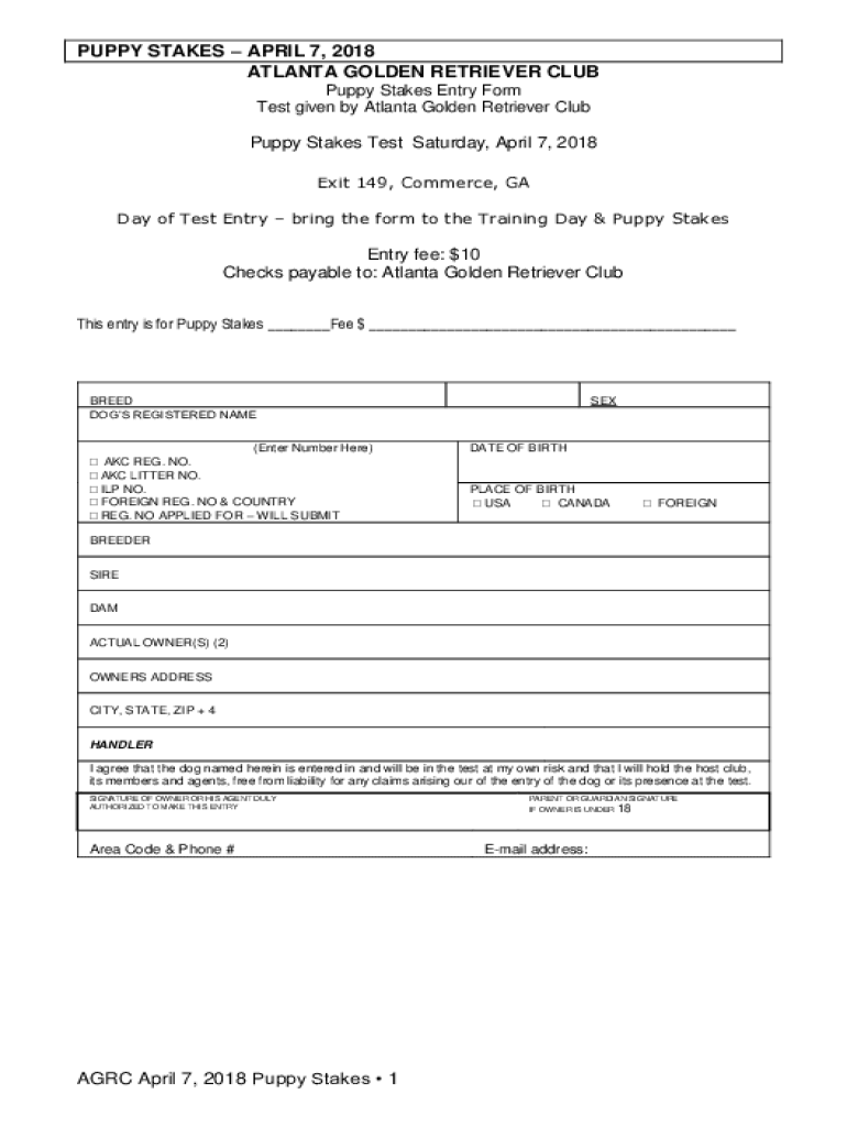 Fillable Online American Kennel Club Atlanta Golden Retriever Club