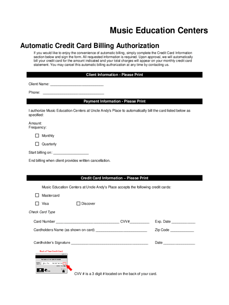 Fillable Online CREDIT CARD ON FILE AGREEMENT AND AUTHORIZATION FORM