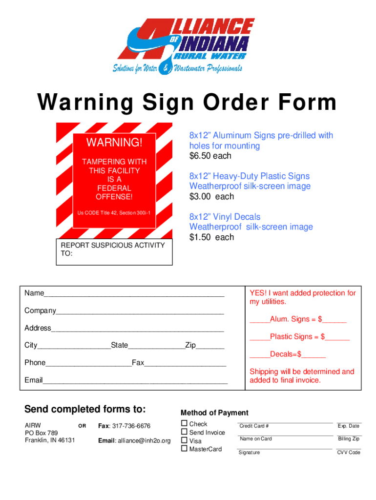 Warning Sign Order Form - Blank Fillable Template | Fill Out, Print ...