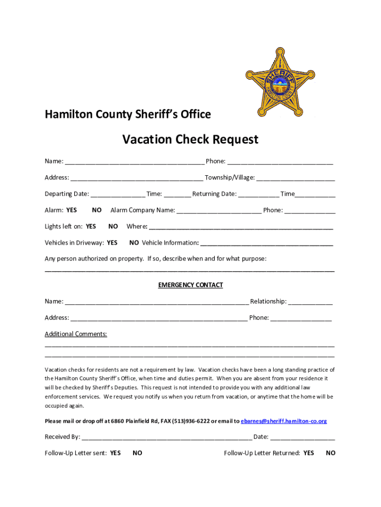 Fillable Online Hamilton County Sheriff's Office Hamilton County