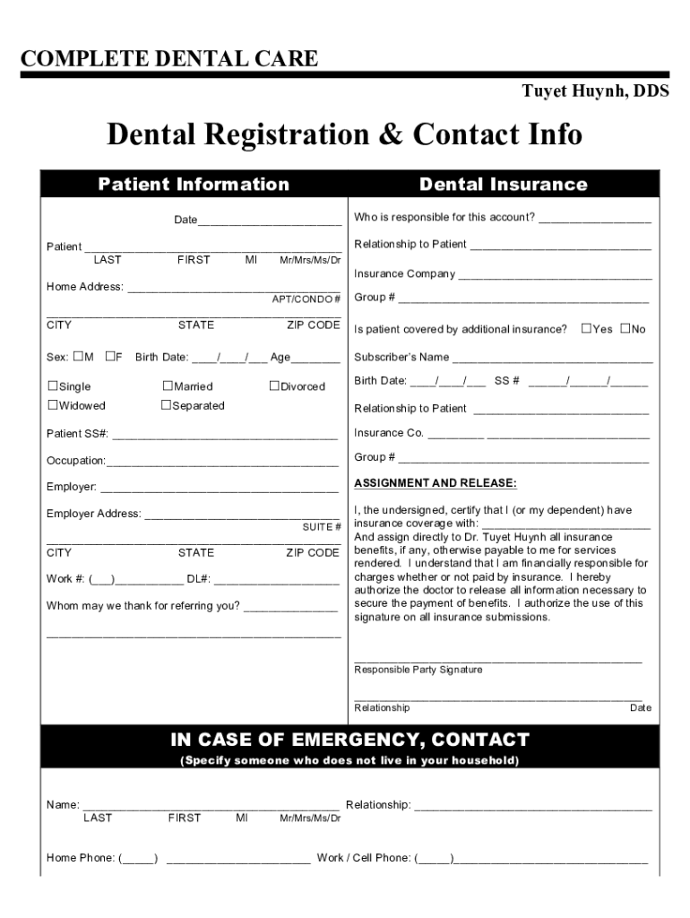 Fillable Online Patient Registration & Health History Complete Dental