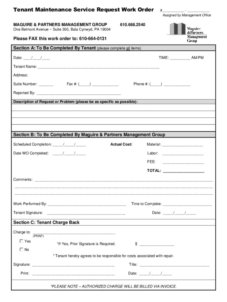Fillable online tenant maintenance request form sample letter for 