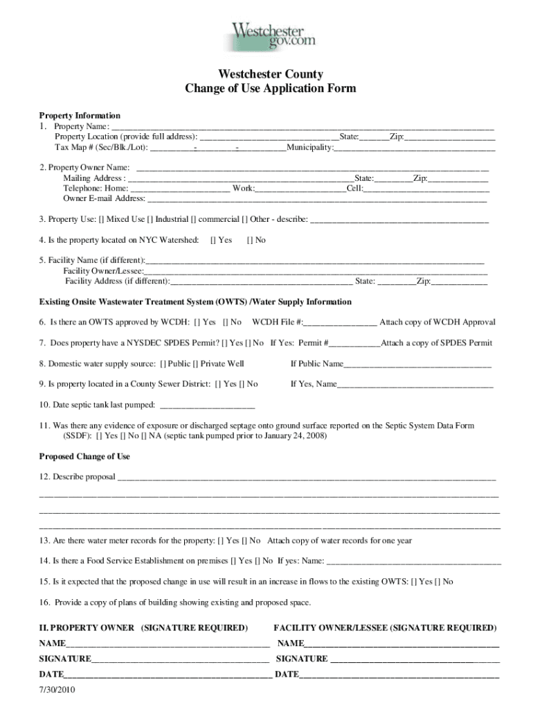 Change Of Use Application Form