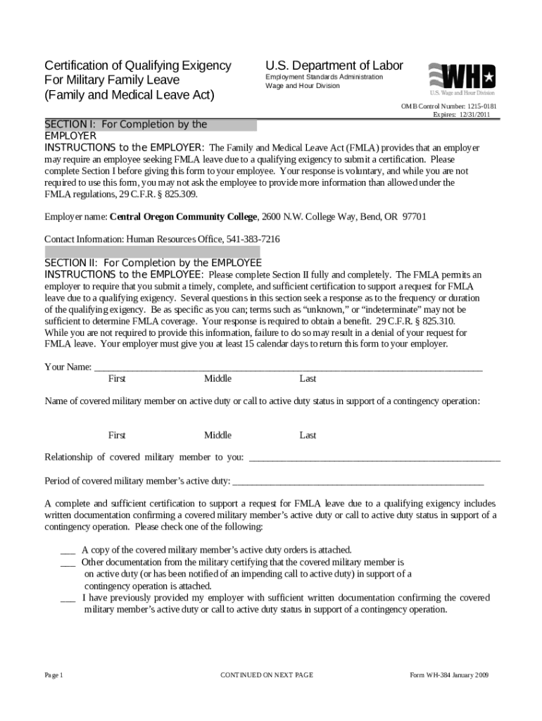 DOC Certification of Qualifying Exigency For Military Family Leave ...