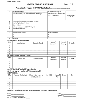 Application for the post of PGT/TGT/Sports Coach
