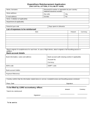 Expenditure Reimbursement Application