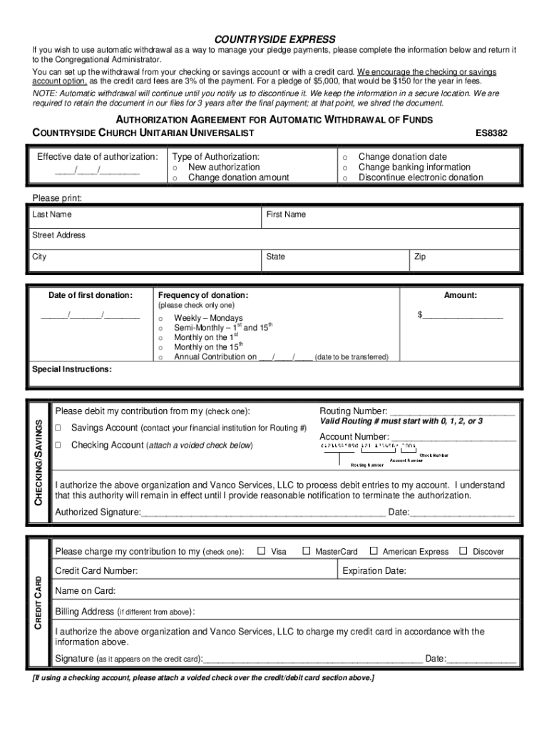 Fillable Online Countryside Express Automatic Withdrawal Form Fax Email