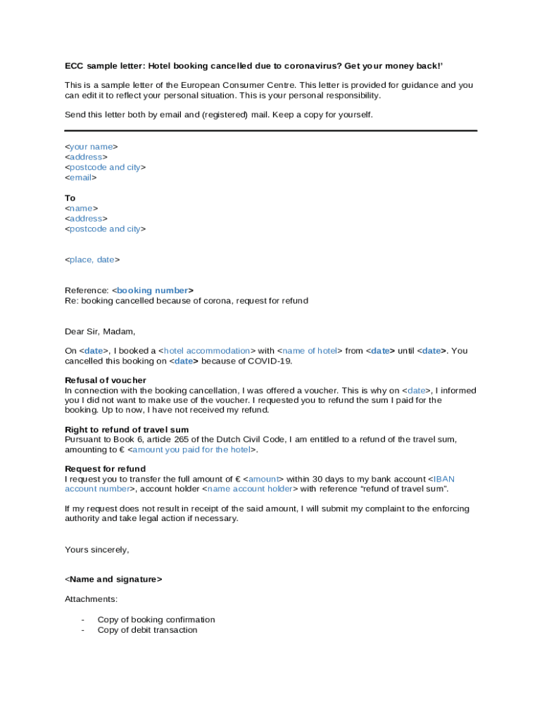 DOC ECC sample letter: Hotel booking cancelled due to coronavirus? Get ...