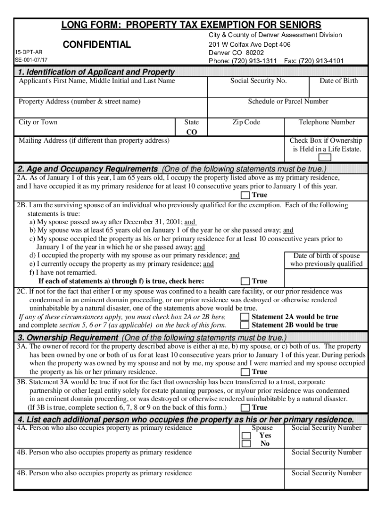 Fillable Online SHORT FORM: PROPERTY TAX EXEMPTION FOR SENIORS 
